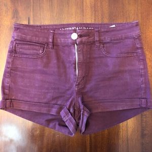 American Eagle Burgundy Super Stretch Hi-Rise Jean Shorts. Size 8